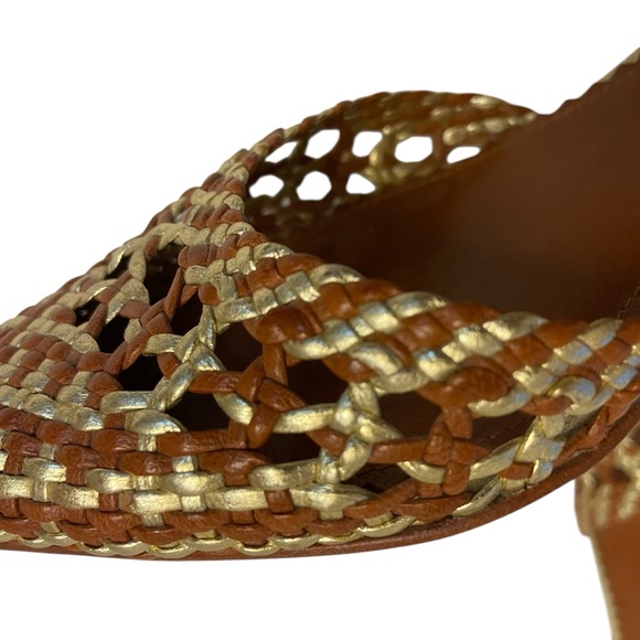 Flash Sale Y2K Hype Gold And Brown Woven Leather Mules. - Picture 2 of 16